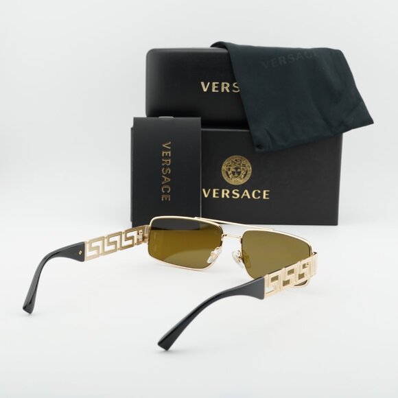 Versace VE2257 100273 Rectangle Sunglasses – Shiny Gold/Brown main image 9